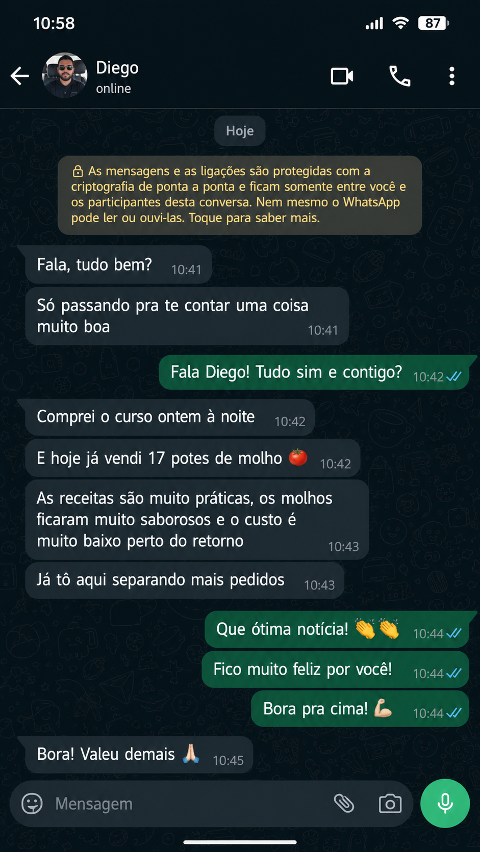 Avaliação de cliente no WhatsApp